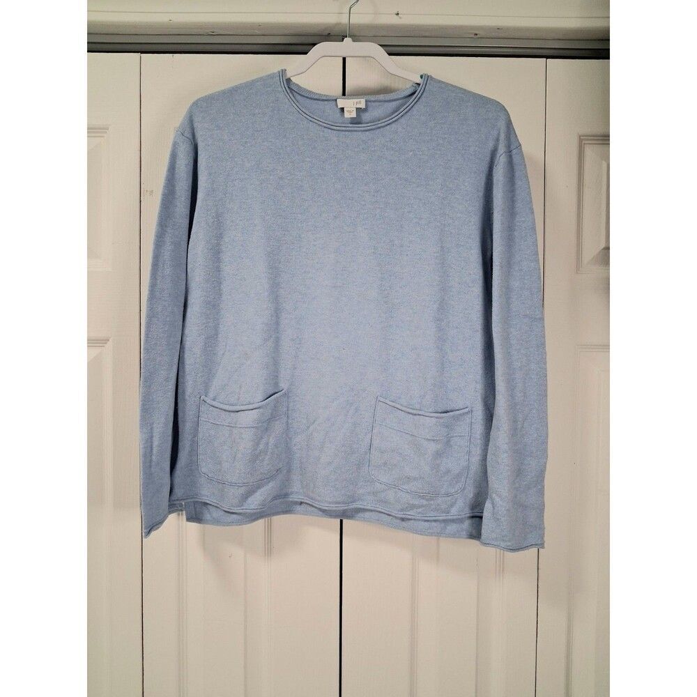 J. JILL Sweater Blue Pull Over Cotton Pocketed Knit Tunic Petites Coastal Boho
